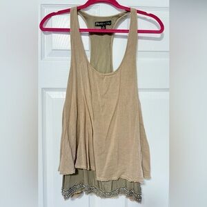 Elizabeth and James Crystal Embellished Tank Top in Tan Brown